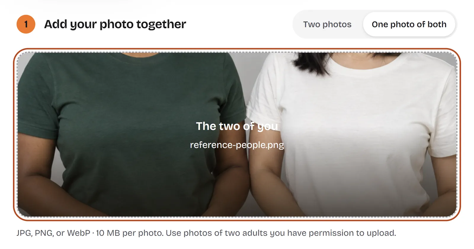 A selected reference photo in AI Rap Duo's shared-photo input.