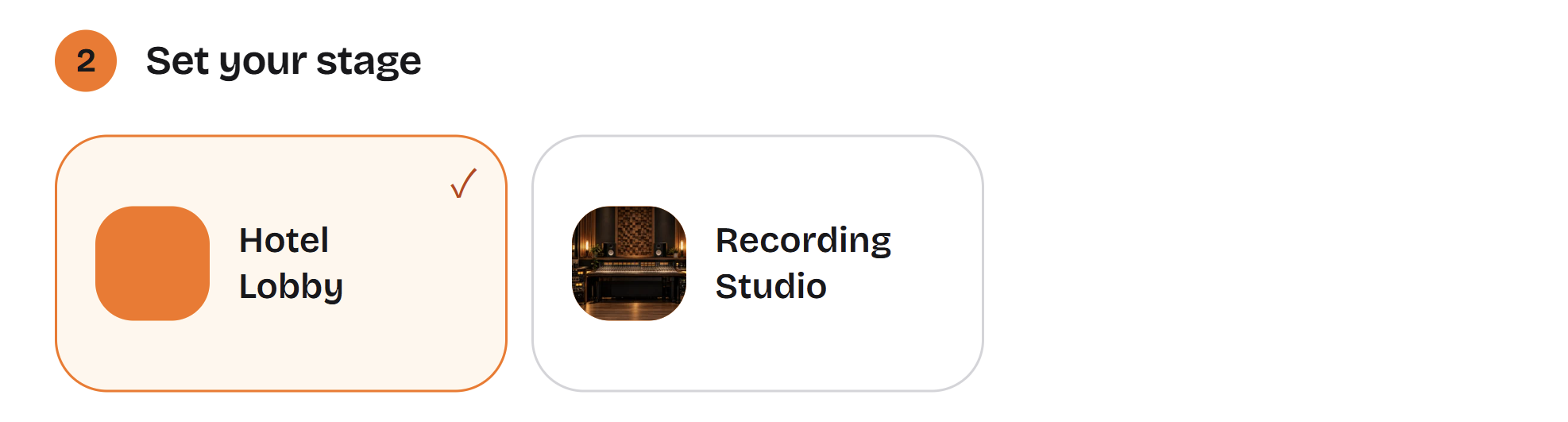Hotel Lobby and Recording Studio stage options in AI Rap Duo.
