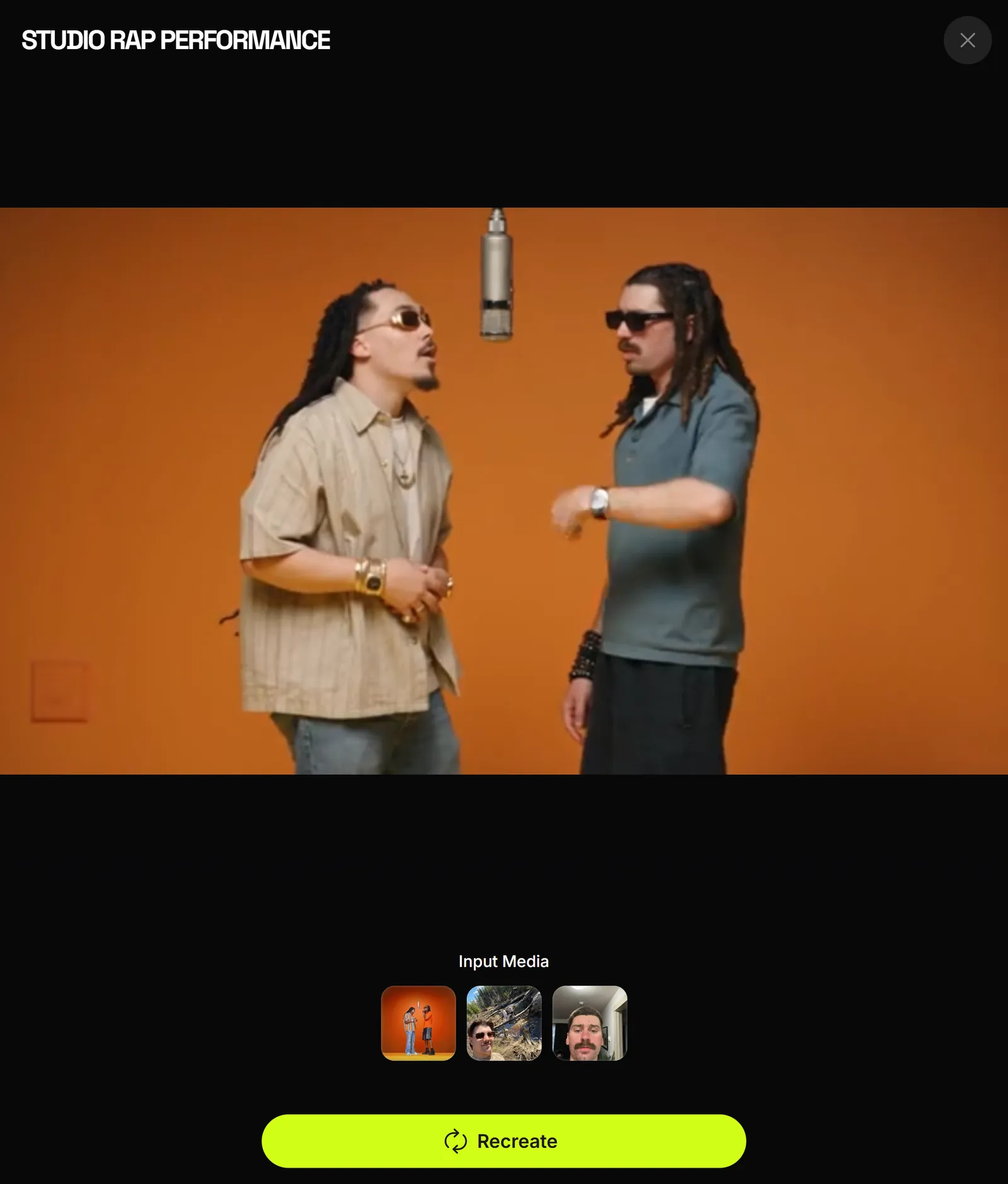 The Studio Rap Performance preset in Higgsfield's motion library.